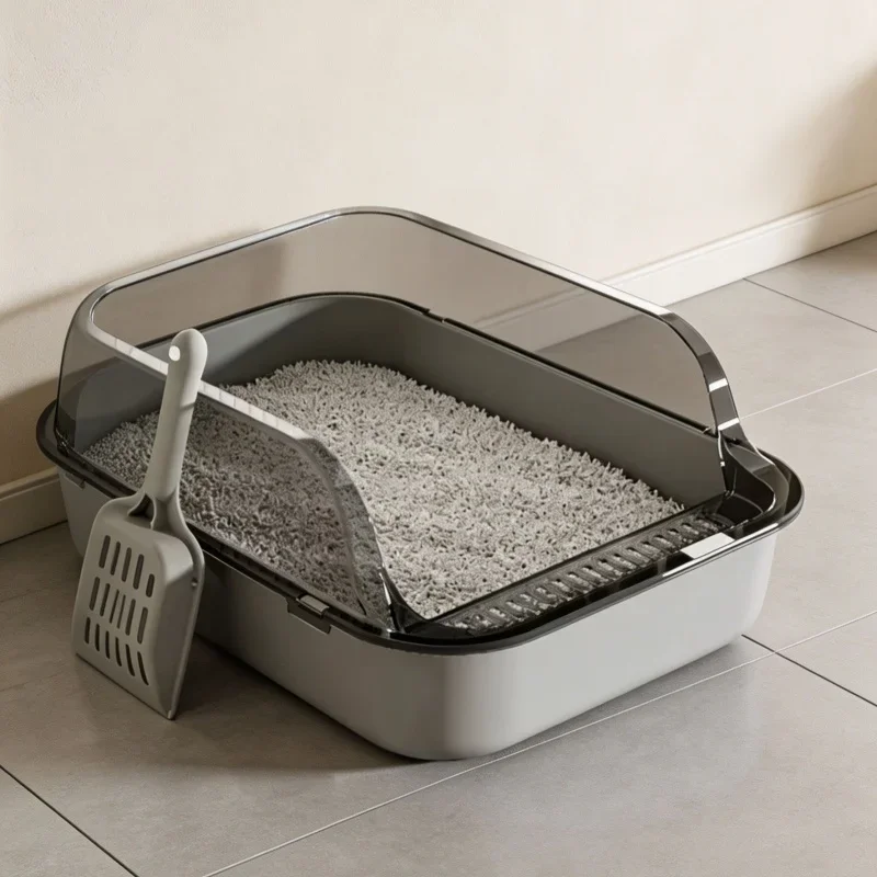 Pet Cat Toilet Semi Enclosed Splashproof Litter Container Easy Washing Bedpan Stable Sandbox Tool 1005012490533497