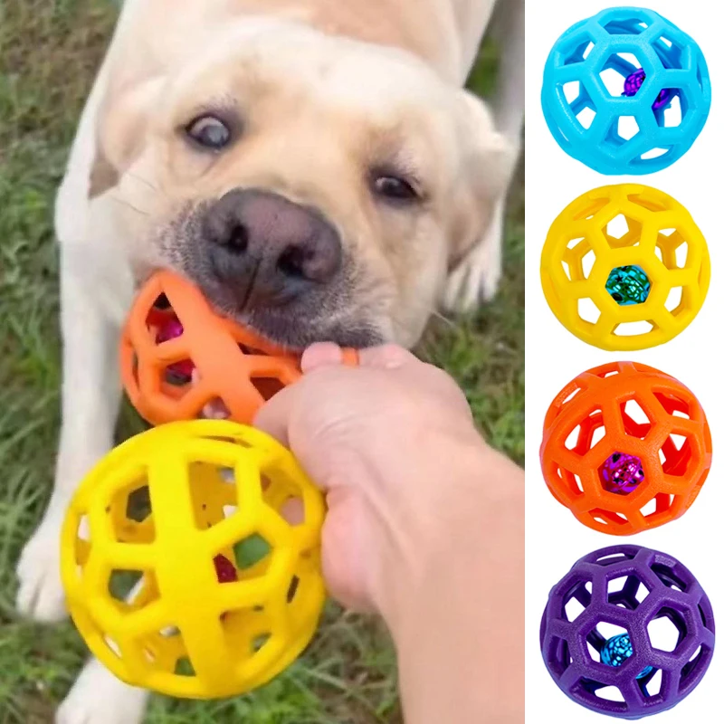 Pet Dog Hollow Ball Toy with Bell, Natural Rubber Chew Toy, Interactive Ball for Dogs 1005012491236756