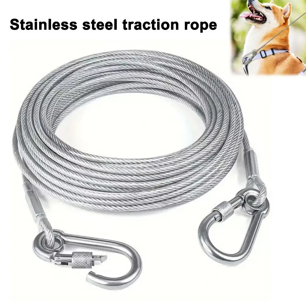 Double-Headed Dog Tie Out Cable Leash Traction Rope with Metal Buckleanti-Rust Training Collar 1005012491796894
