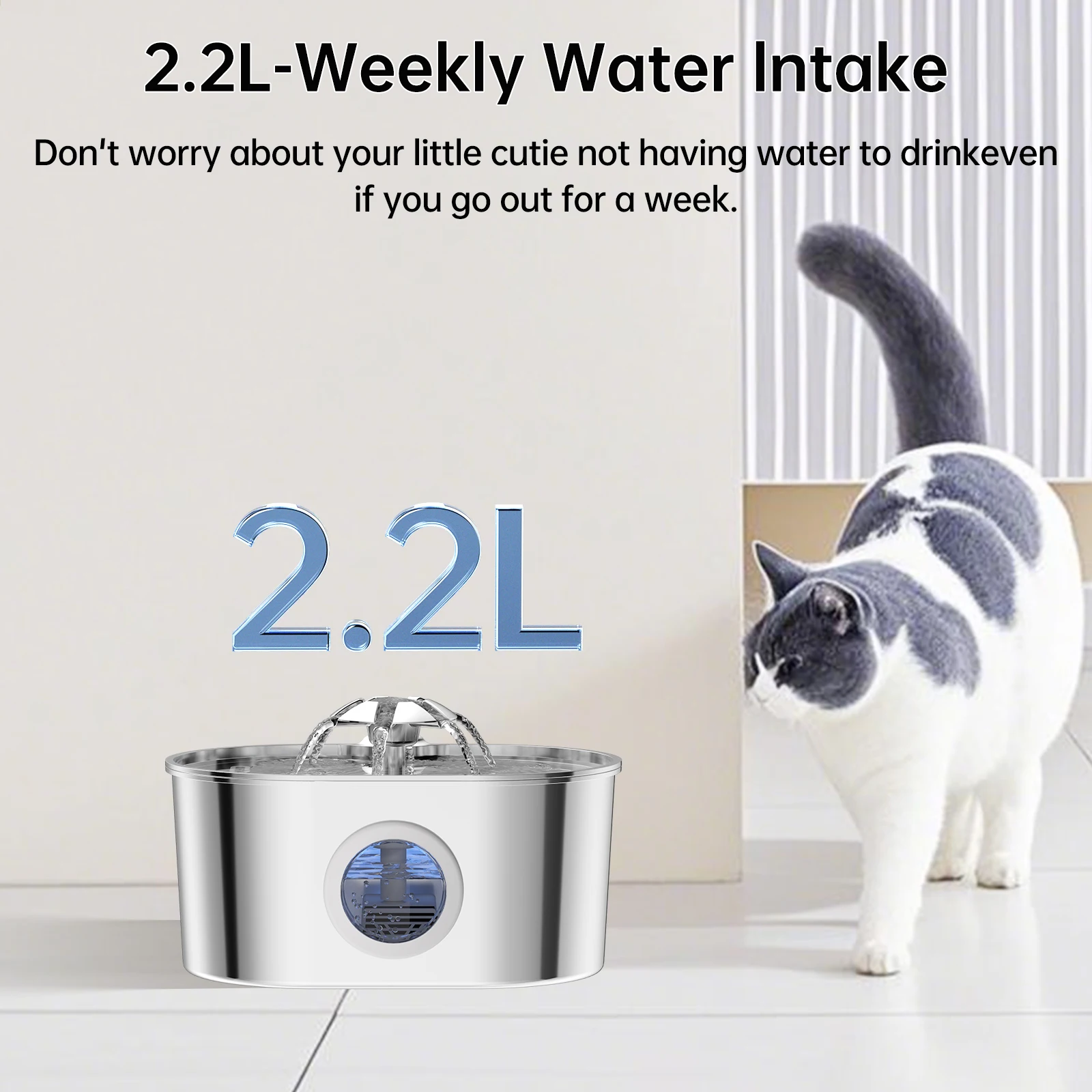 Stainless Steel Cat Water Fountain Automatic Pet Water Dispenser with Filter Quiet Drinking (2.2L) 1005012492464871