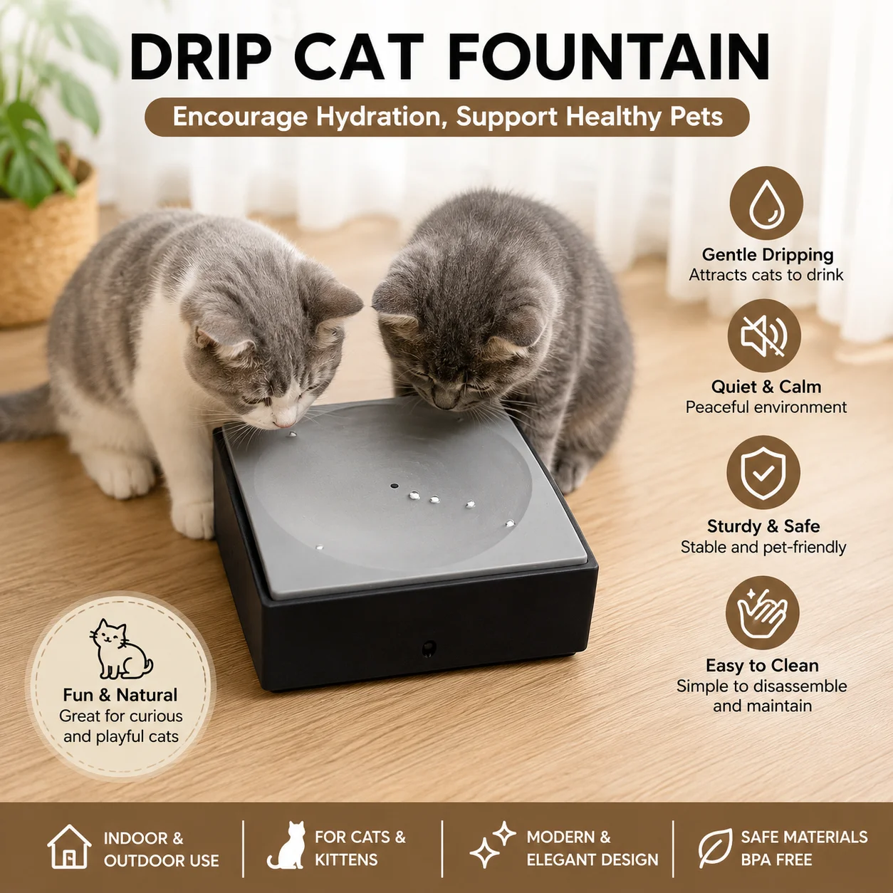 Cat Water Dispenser with Drip Design, Interactive Pet Drinking Toy 1005012492889279