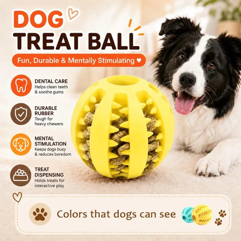 Dog Treat Ball Interactive Food Dispensing Puzzle Toy for Dogs Teething Dental Chew Ball IQ (1 Pcs) 1005012493272140