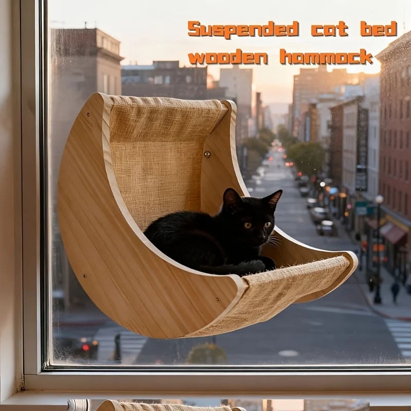 Hanging Cat Bed Hammock with Suction Cups Window Mounted Pet Swing for Cats Wooden Cat Cradle 1005012493516396