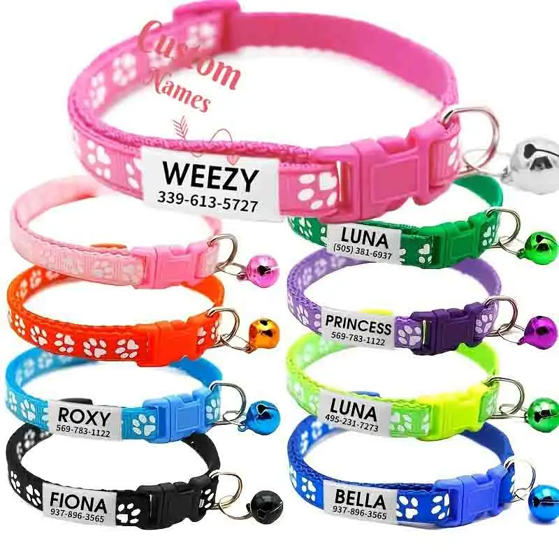 Customizable Colorful Collars for Dogs and Cats Featuring a Paw Print Design, Along with Cat ID Tags 1005012497031063