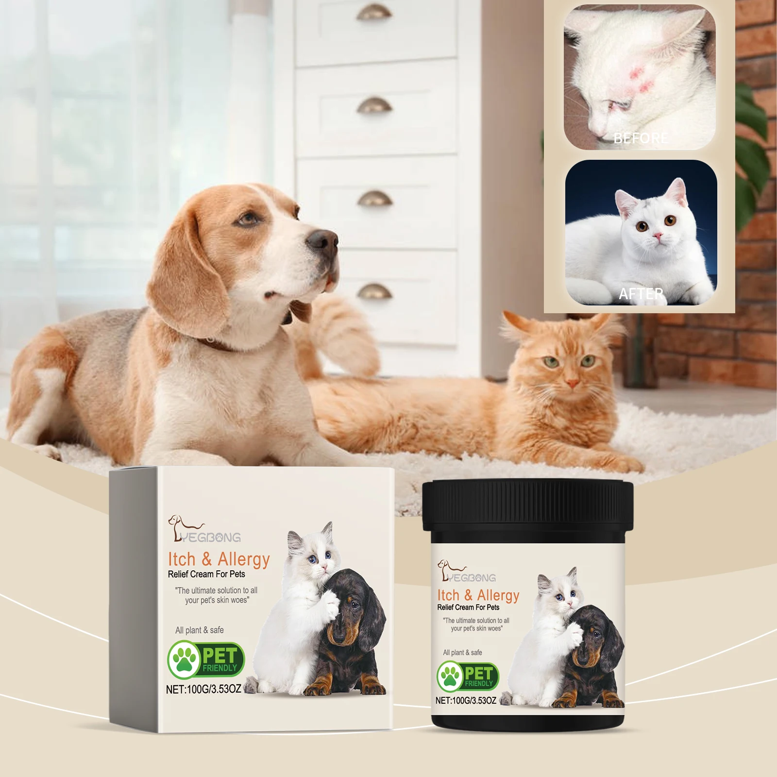 Pet Itch Allergy Relief Cream Herbal Essence Repair Skin Hypoallergenic Mild for Dogs Cats Soothing 1005012497431783