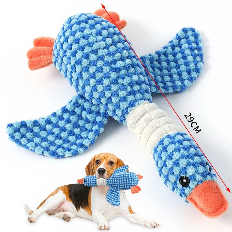 New Double Color Blue Goose Plush Pet Toy Tough Bite Resistant Squeaky Chew Molar Toy Interactive 1005012498071376