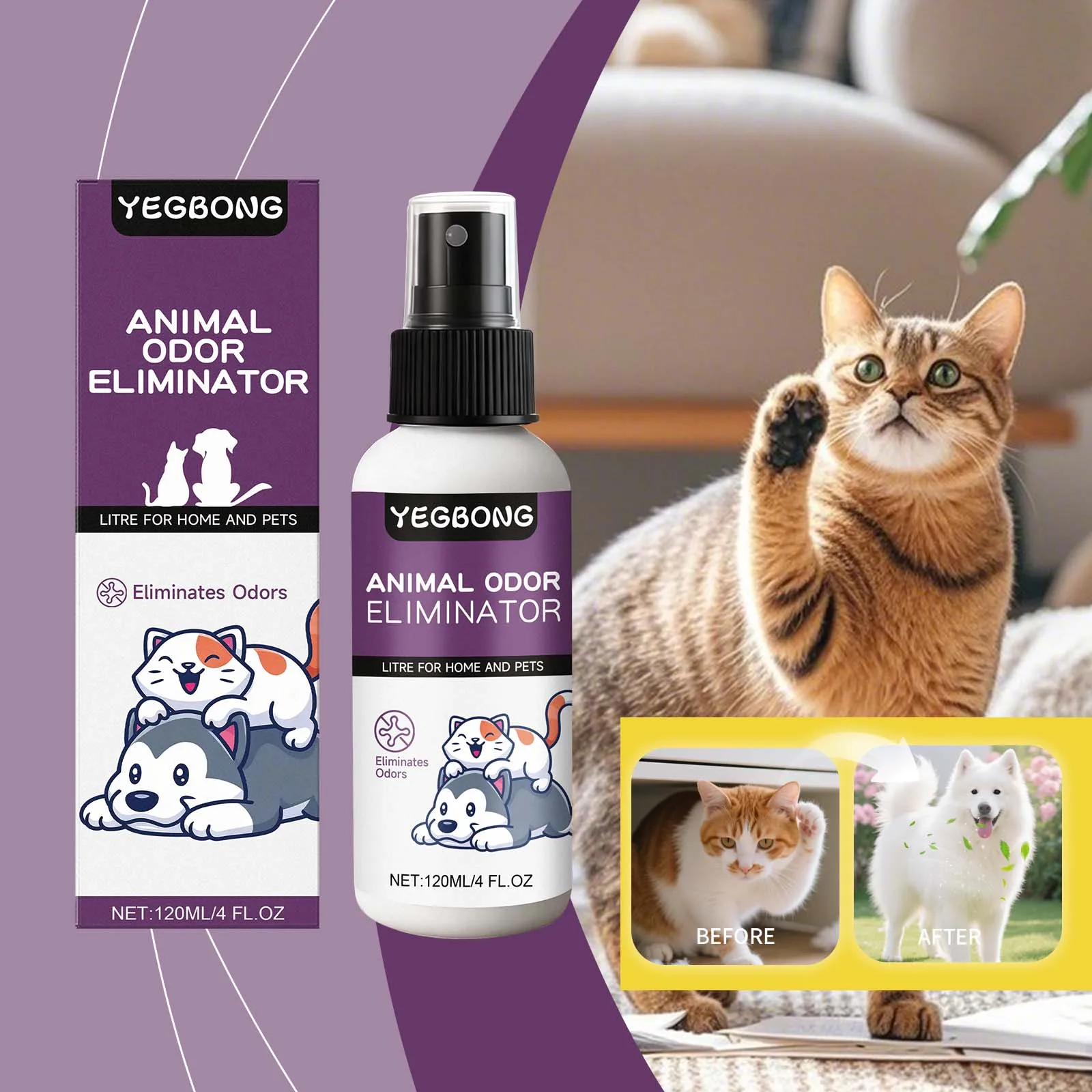 Pet Odor Eliminator Spray Antibacterial Disinfection Cat Litter Box Clean Dog Urine Smell Remove 1005012499780126