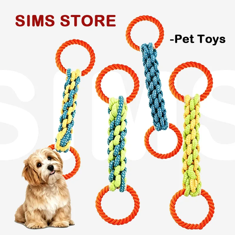 Durable Tug Interactive Dog Cotton Rope Chew Toy Double Ring Corn Braid Molar Teeth Cleaning Toy 1005012499972938