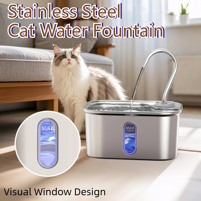 Stainless Steel Cat Water Fountain Automatic Pet Water Dispenser Multi-Layer Filter Drinking (2.6L) 1005012500562092