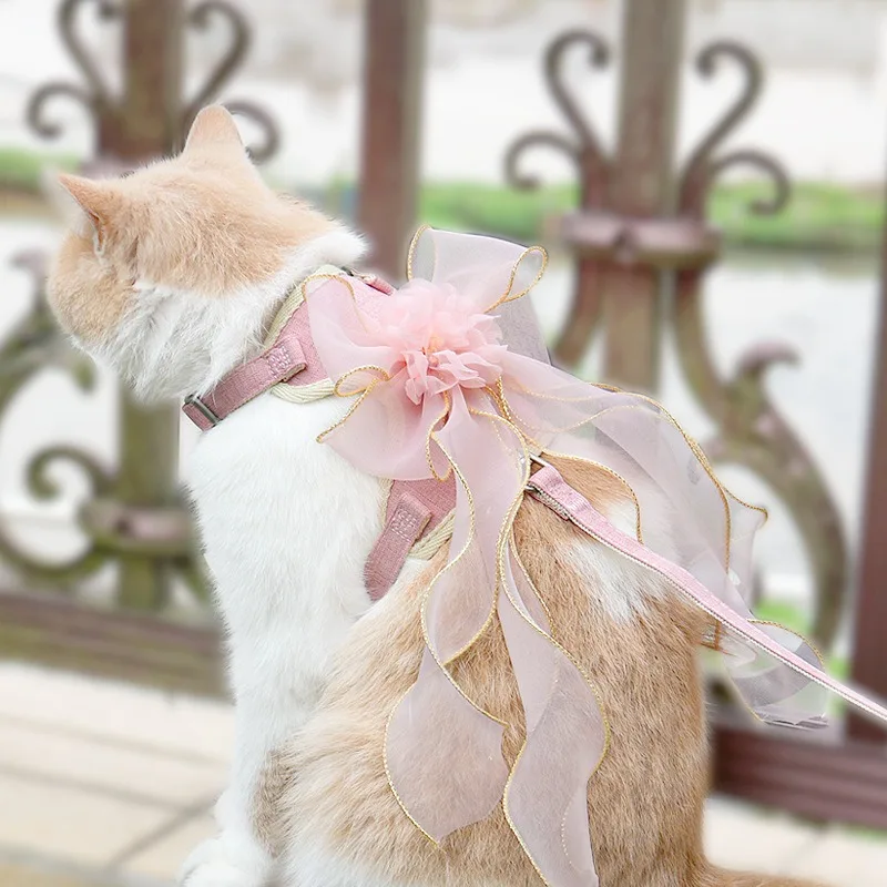 Ribbon Bow Tie Cat Harness Leash Set Escape Proof Adjustable for Walking Outdoor Soft Lightweight 1005012503439480