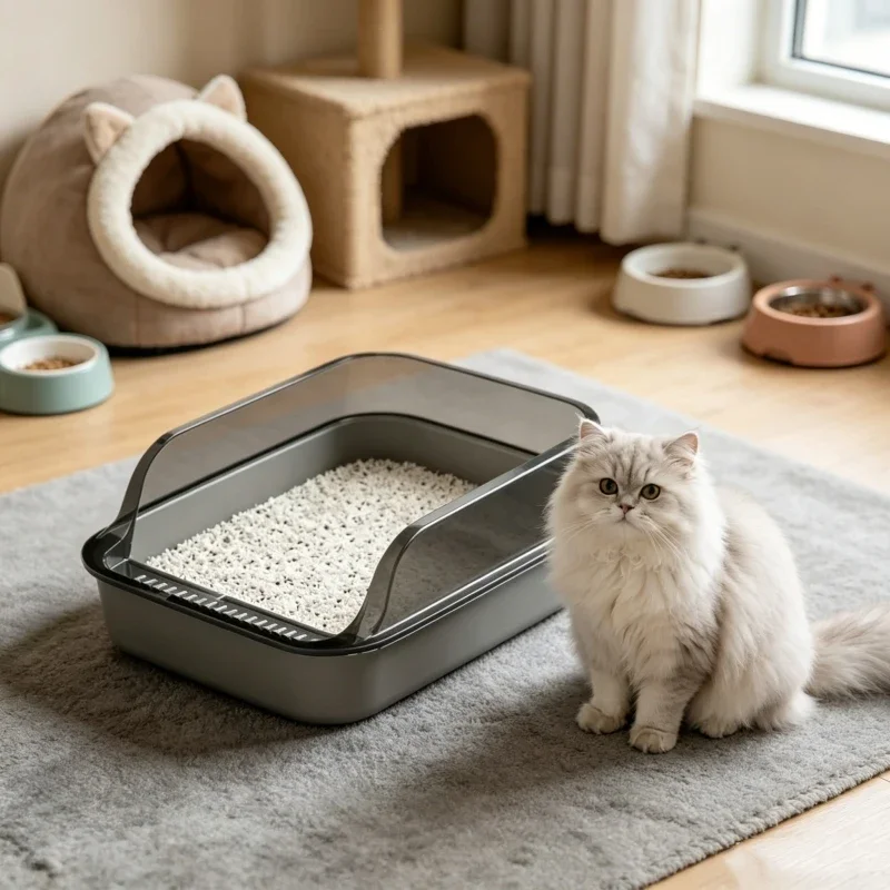 Easy Clean Semi Enclosed Pet Cat Toilet Splashproof Litter Tray Stable Sandbox Accessory for Indoor 1005012504288643
