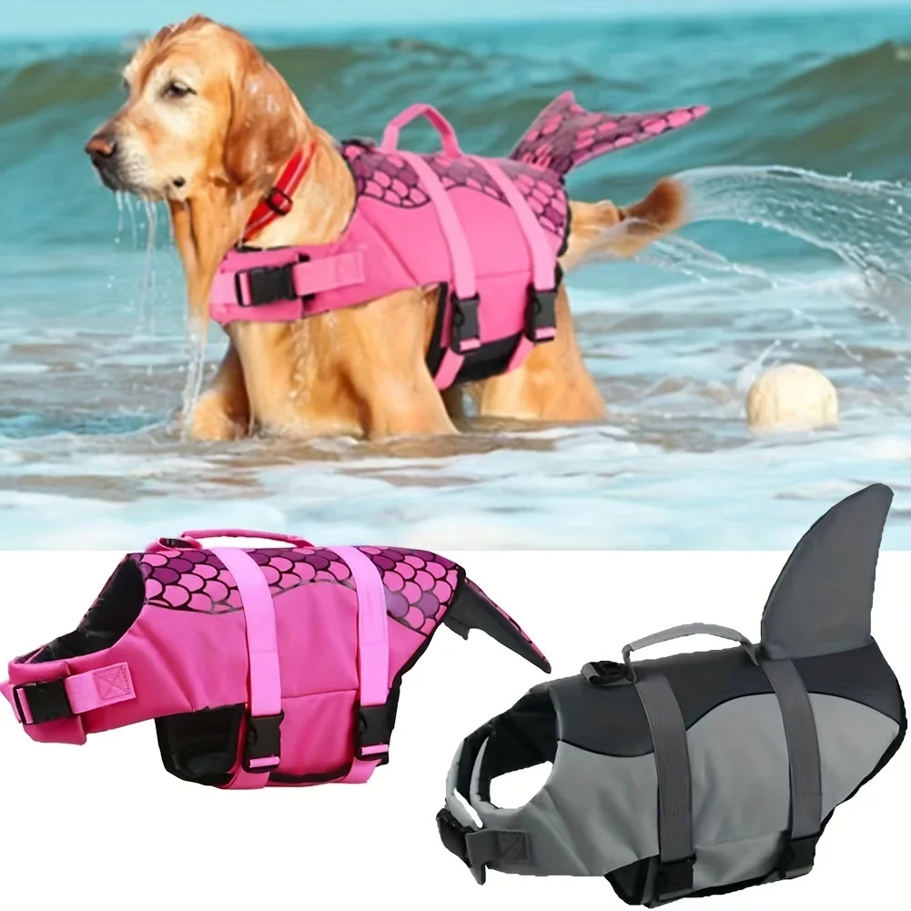 Shark/Mermaid Dog Life Jacket High Buoyancy Pet Swim Vest with Safety Handle Adjustable 1005012504492208