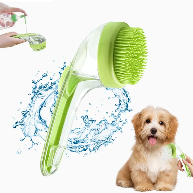 Pet Bath Brush with Shampoo Dispenser for Dogs & Cats, Ergonomic Handle 1005012504895080