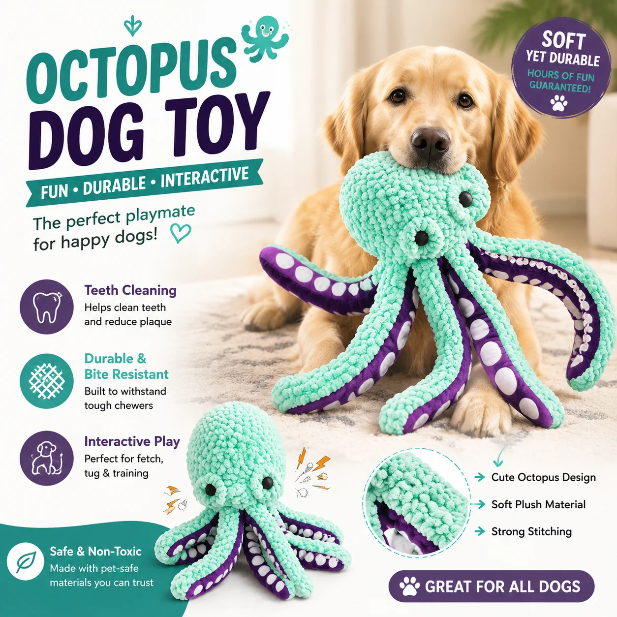 Pet Plush Octopus Toy Interactive Sound Anti-Demolition Home Large and Small Dog Boredom Companion 1005012505102400