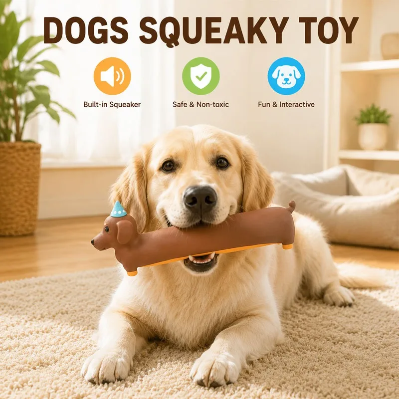 Latex Squeaky Dog Toy Dachshund Shape Puppy Chew Molar Teeth Cleaning Toys Small Medium Large Dogs 1005012505377478