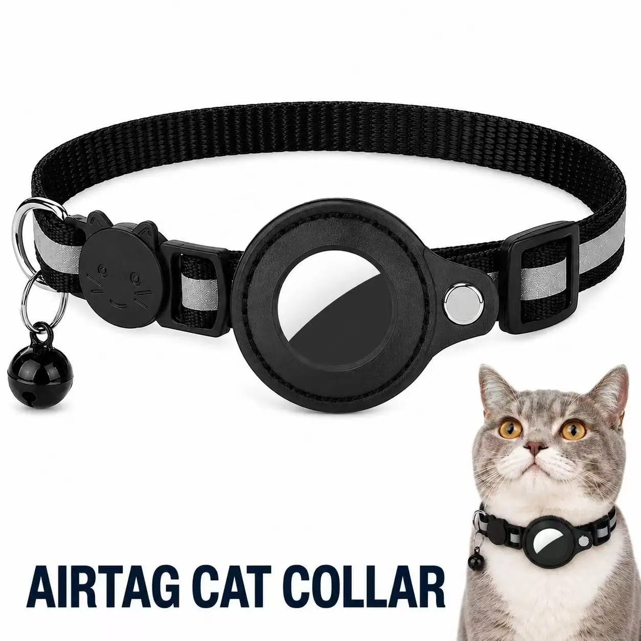 Cat Airtag Holder Collar Breakaway Reflective Strips Adjustable Kitten Waterproof Bell Pet Air Tag 1005012505862894