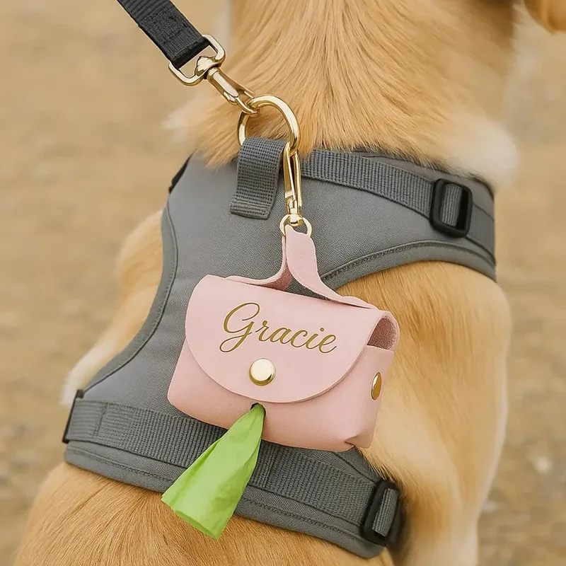 Personalised PU Leather Dog Poop Bag Holder with Name Engraving, Can Be Used for Taking Your Dog Out 1005012507129647