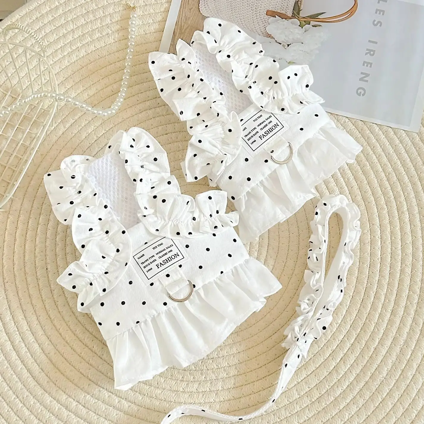 White Polka Dot Dog Harnesses Vest Ruffle Pet Chest Strap Puppy Summer Clothes for Small Medium Dog 1005012507715700