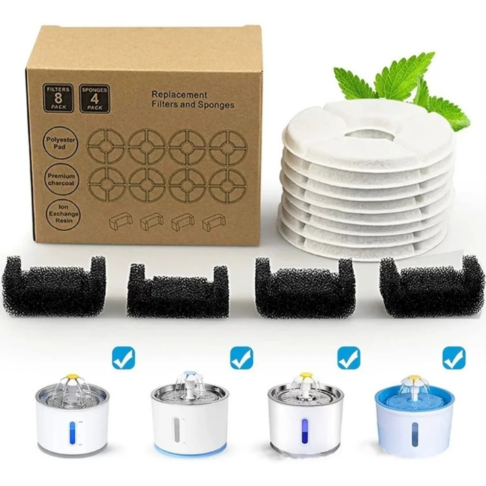 4/8/12Pcs Cat Water Fountain Filters Replacement Activated Charcoal Filter for 2.4L Automatic Pet 1005012510857040