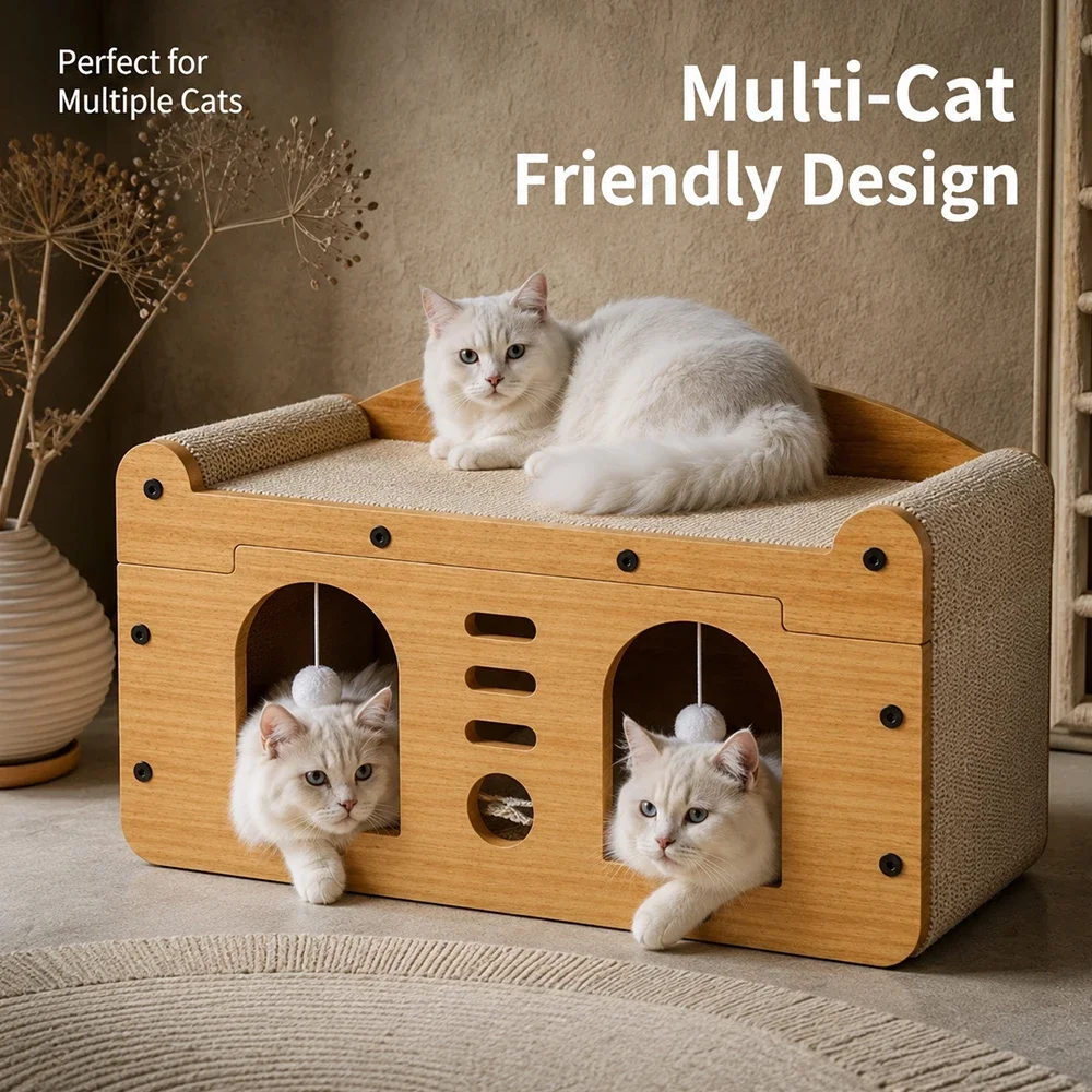 Cat Scratcher House 55x30x28cm Corrugated Bed Cave with Hanging Balls Wear Resistant Furniture 1005012511508004