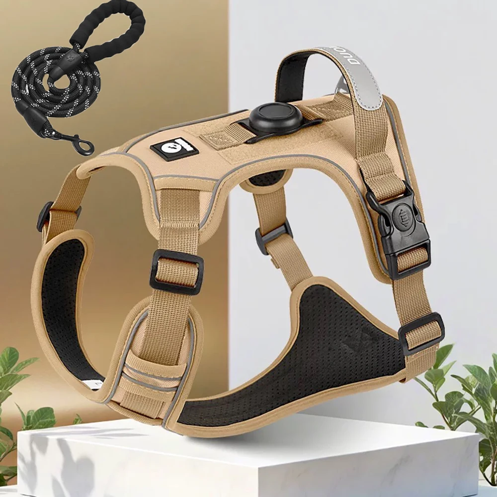 Dog Harness with Airtag Holder and Leash Set-Premium Oxford Breathable Material Durable Reflective 1005012512136065