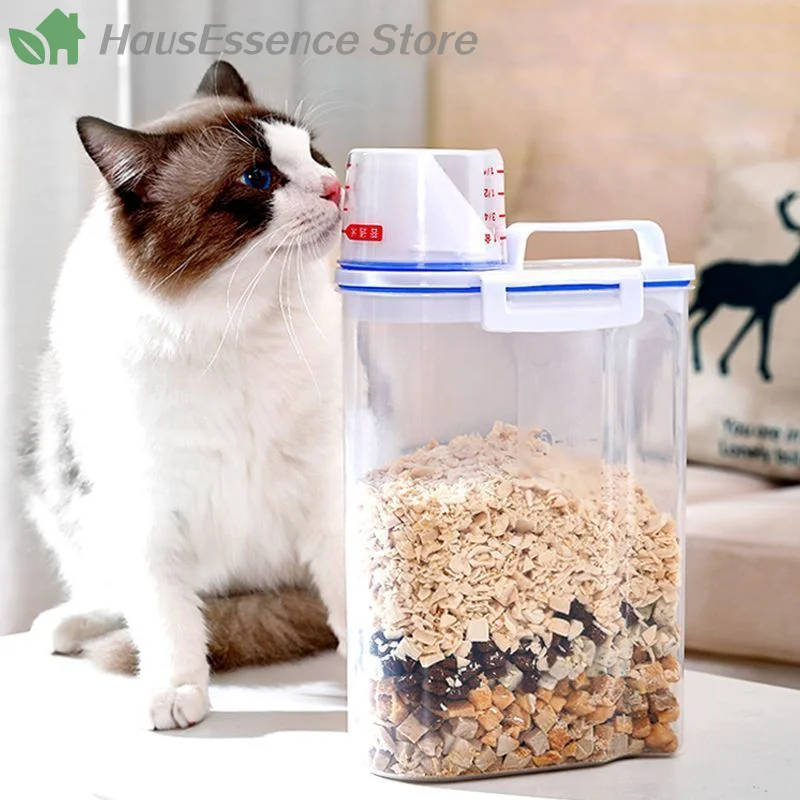 1.5kg/2kg Dog Cat Food Pail Plastic Storage Tank with Measuring Cup Box Moisture-Proof Sealed Jar 1005012513851782