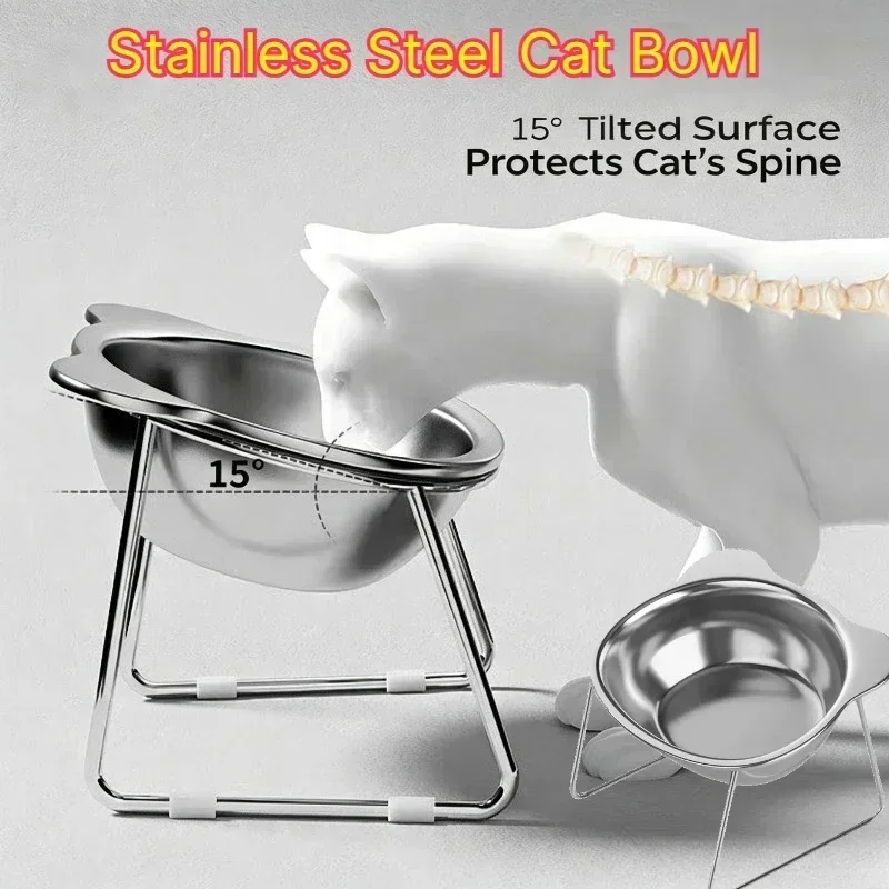 Stainless Steel Cat Bowl Elevated Feeder Protection Neck Anti-Choking Pet for Cats Small Dogs 1005012514985195