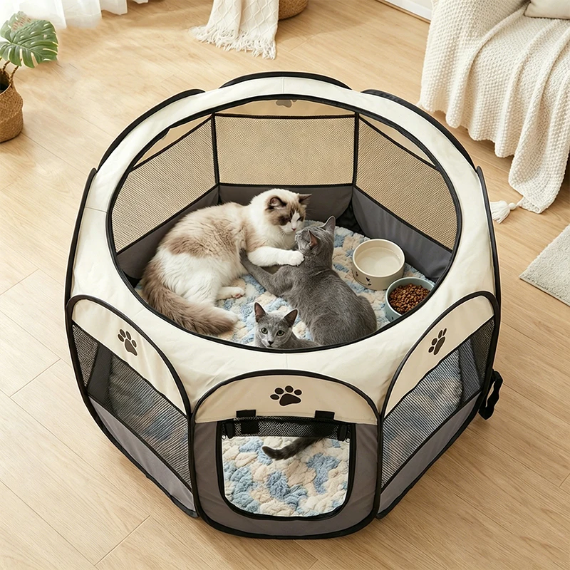 Portable Foldable Pet Playpen Octagonal Dog Cat Tent Breathable Mesh Kennel Indoor Outdoor Puppy 1005012515520230