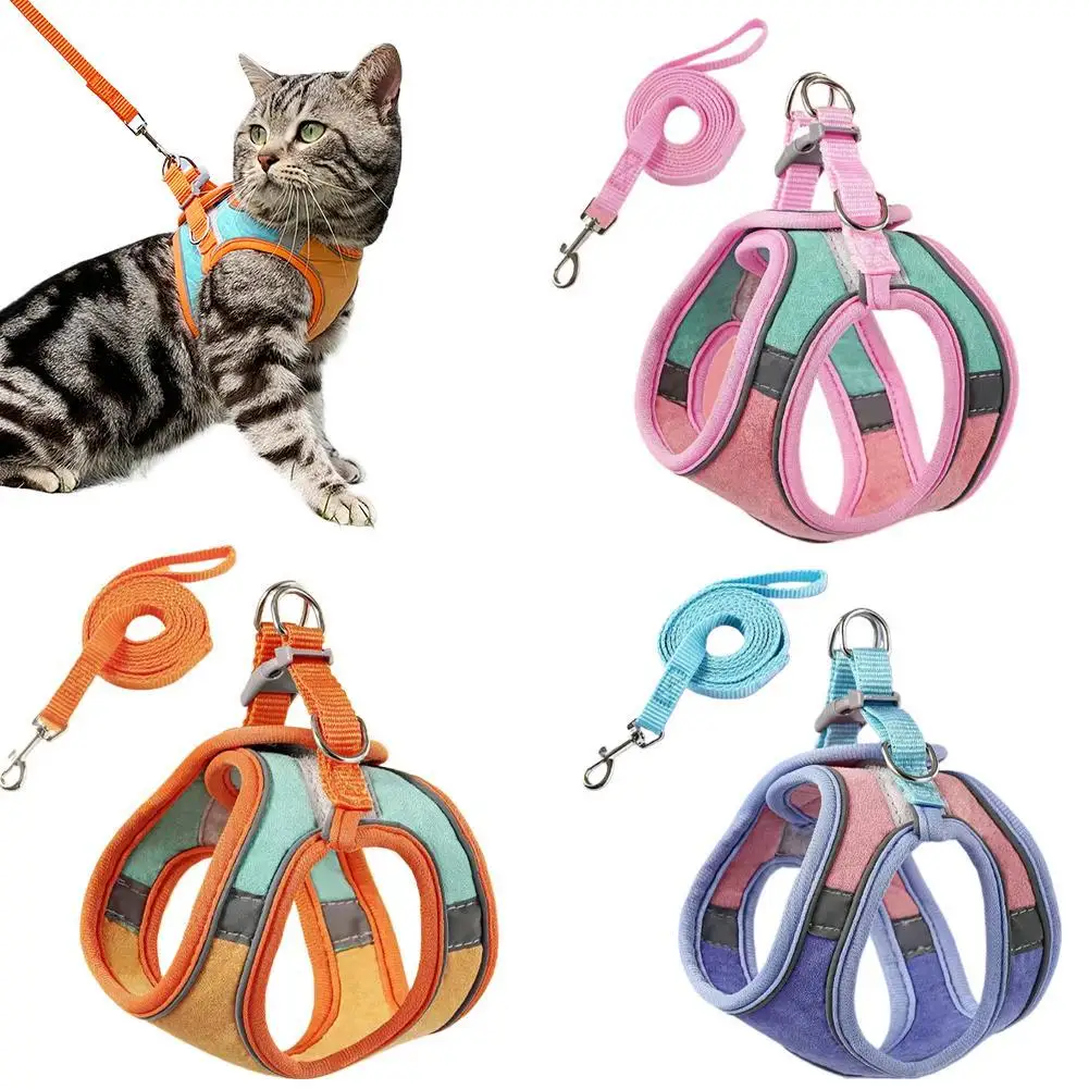 Suede Cat Vest Harness with Leash, Escape-Proof Reflective Pet Walking Lead 1005012515795337