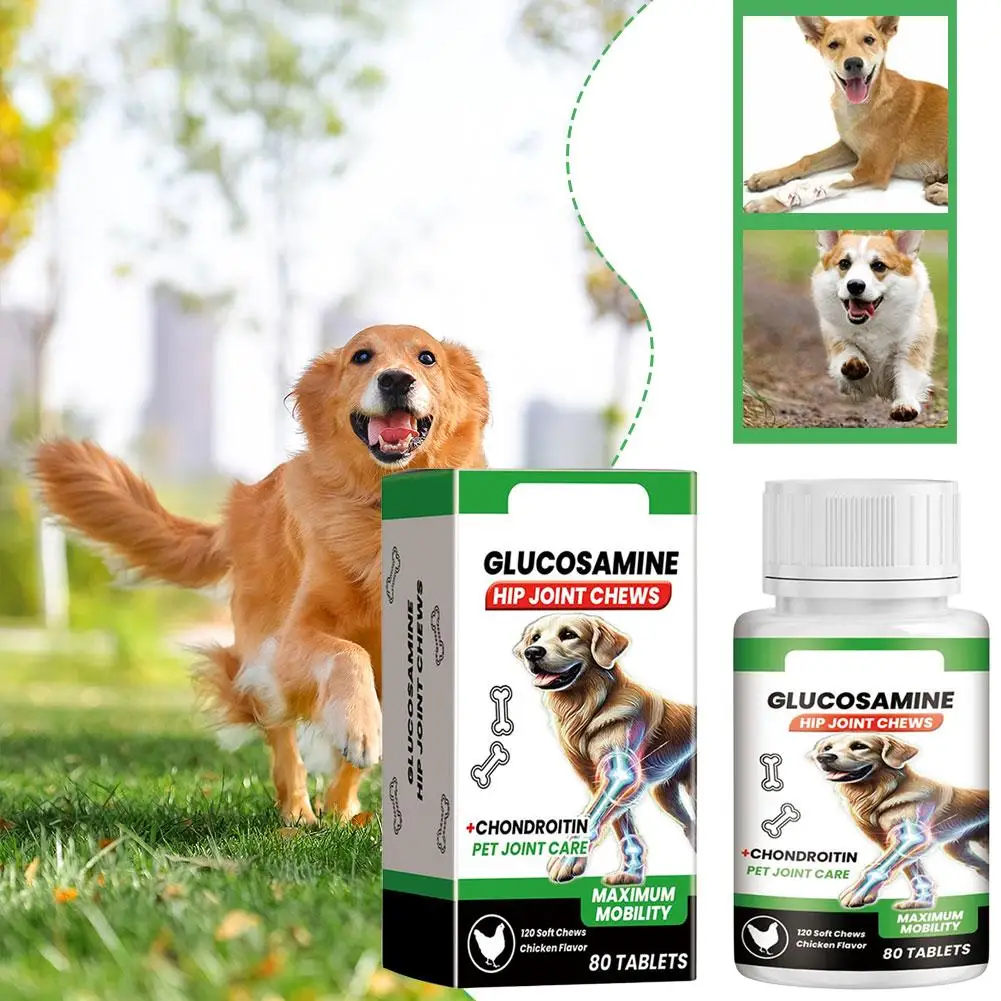 Hip & Joint Mobility Support Chews for Dogs Glucosamine Chondroitin 80 Tablets Enhance Vitality Pet 1005012516625625