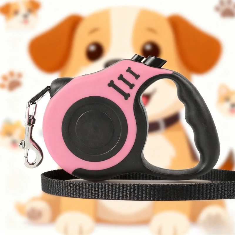 Cute Bone Print Retractable Dog Leash Pink Non-Slip Handle Automatic Lead Portable Pet Traction 1005012518378039
