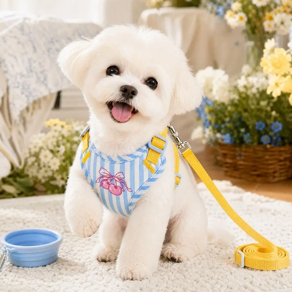 Adjustable Cat Harness Leash Set Cherry Print Breathable Pet Vest Harness Comfortable Striped Puppy 1005012520425101