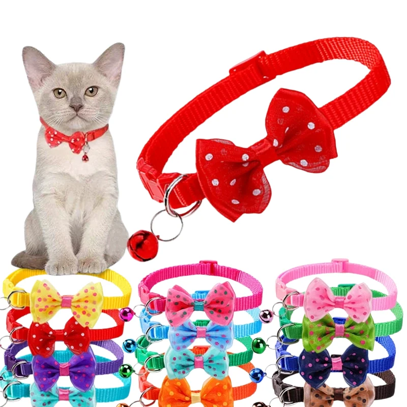 Bow Print Bell Collars for Small Kitten & Puppy, Adjustable 3-12 Months, Cute Pet Necklace Set (12pcs) 1005012521388624