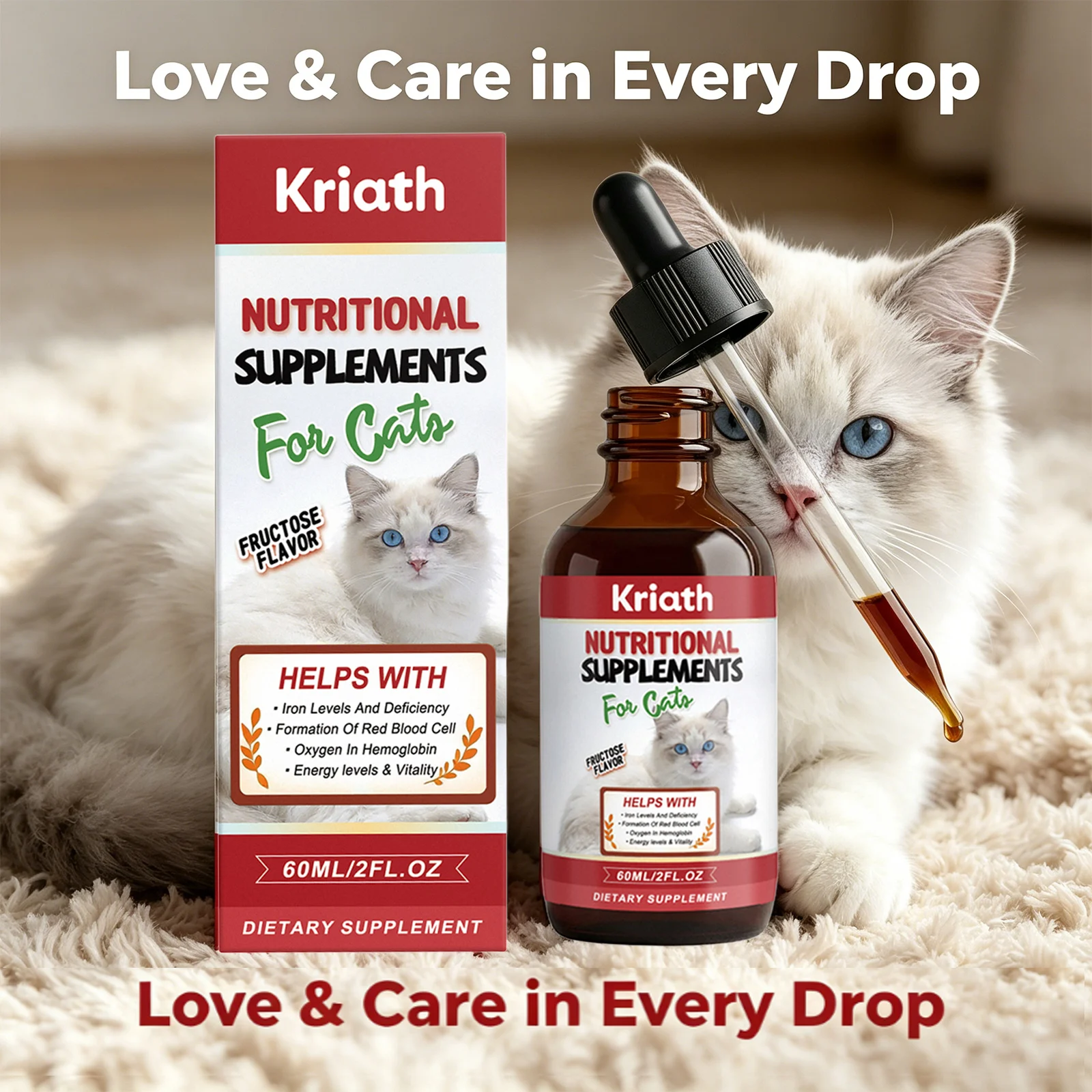 Kriath Cat Nutritional Supplement Drop Boost Energy Vitality & Red Blood Promote Healthy Growth 1005012522948464