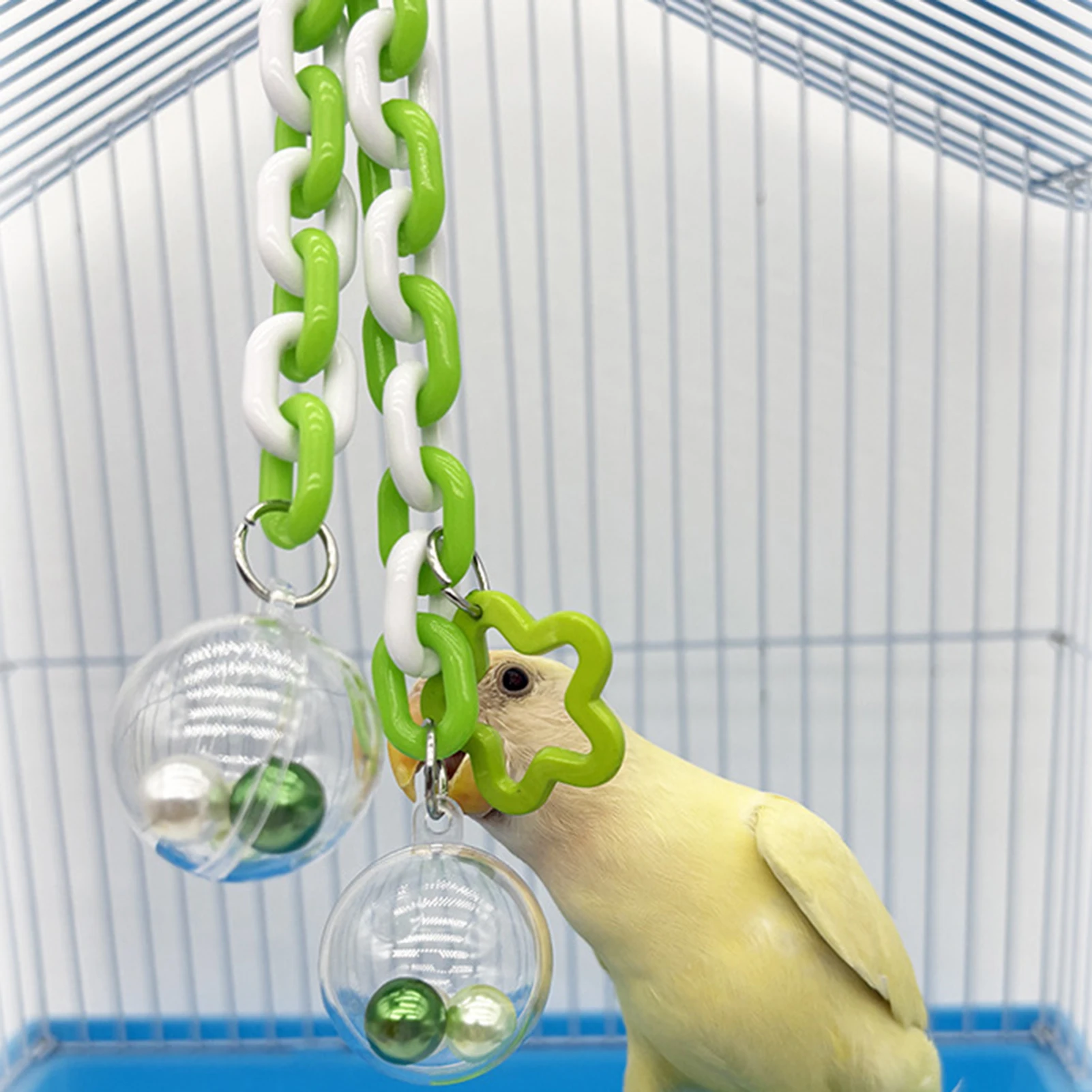 Parrot Toy with Colorful Bead Hanging Ball Transparent Chewable Climbing Accessory for Bird Cage 1005012523028533