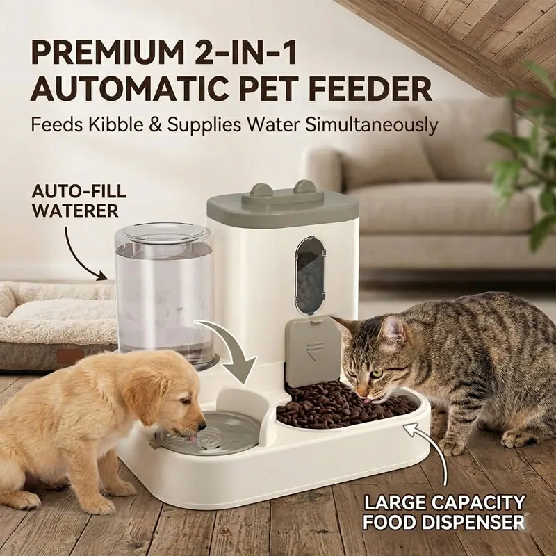 Automatic Pet Feeder Large Capacity Dogs Cats Water & Food Dispenser Anti-Clog Auto (2 In-1) 1005012523110502
