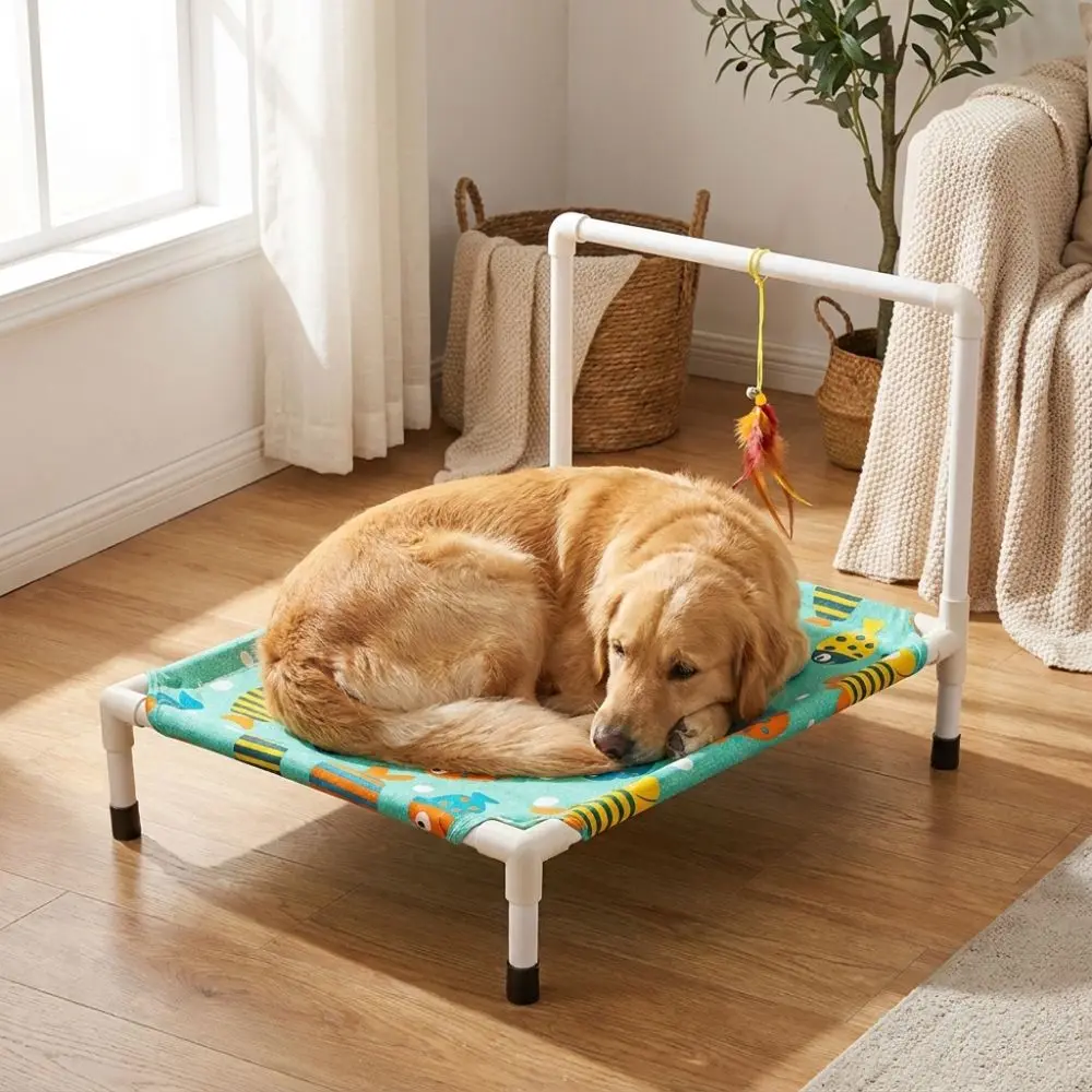 Comfortable Removable Elevated Cat Bed Breathable Non-Slip Pet Cool Nest Sturdy Frame with Toy 1005012524360858