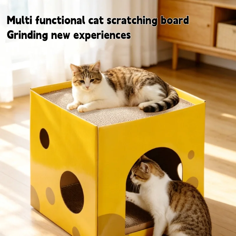 Cheese Cat Scratcher House, 2 in 1 Corrugated Cardboard Cat Bed 1005012525109744