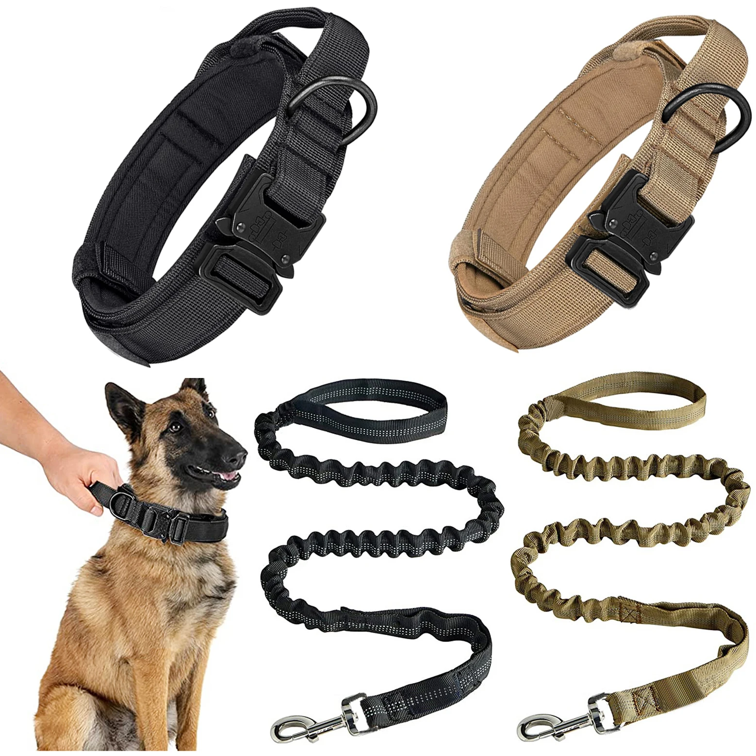 Tactical Dog Collar Leash Set Heavy-Duty Military with Handle and Metal Buckle for Small 1005012526722810
