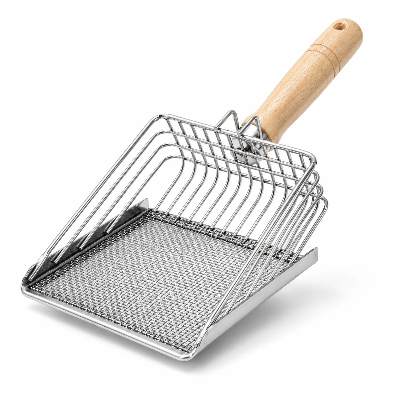 Stainless Steel Cat Litter Scoop with Wooden Handle, Large Capacity Fine Mesh Sifter 1005012527611539