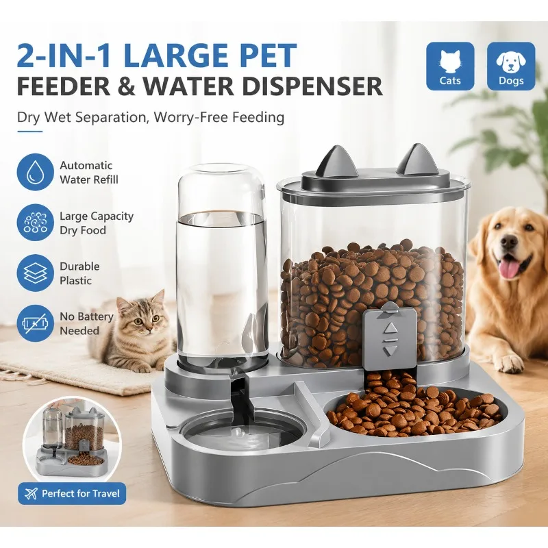 Automatic Pet Feeder Water Dispenser Large Capacity Cat Food Bowl Dog Drinking Fountain (2 in 1) 1005012527992041