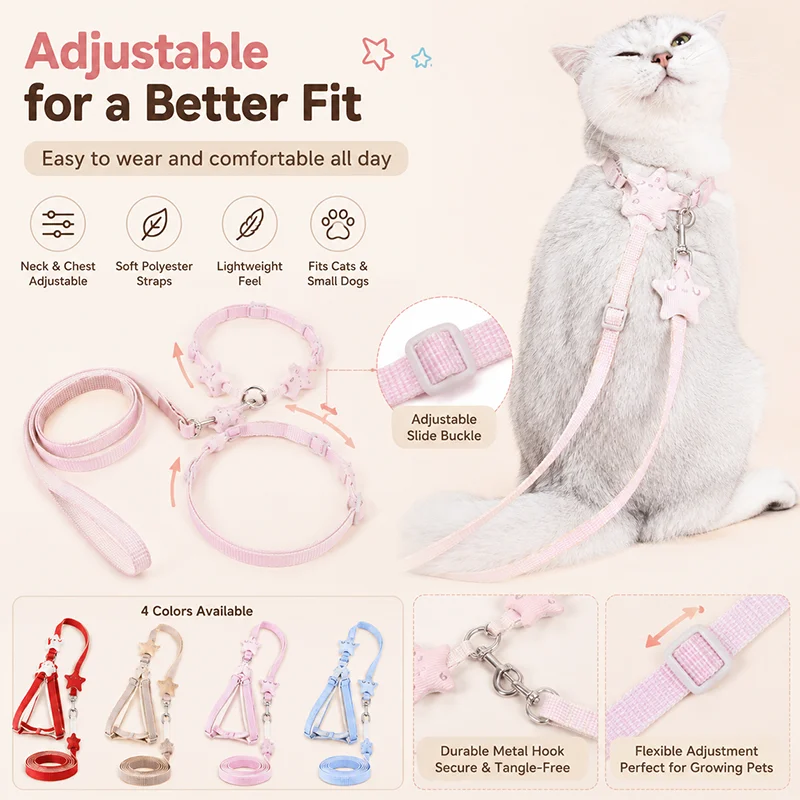 Cat Dog Harness Leash Set for Walking Small Pet Adjustable Anti Escape Cat Vest with Star Charm Cat 1005012530144955