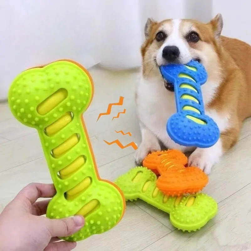 Pet Dog Chew Toys Rubber Bone Toy Bite Resistant Puppy Interactive Stick Chewing Squeaky 1005012533044975