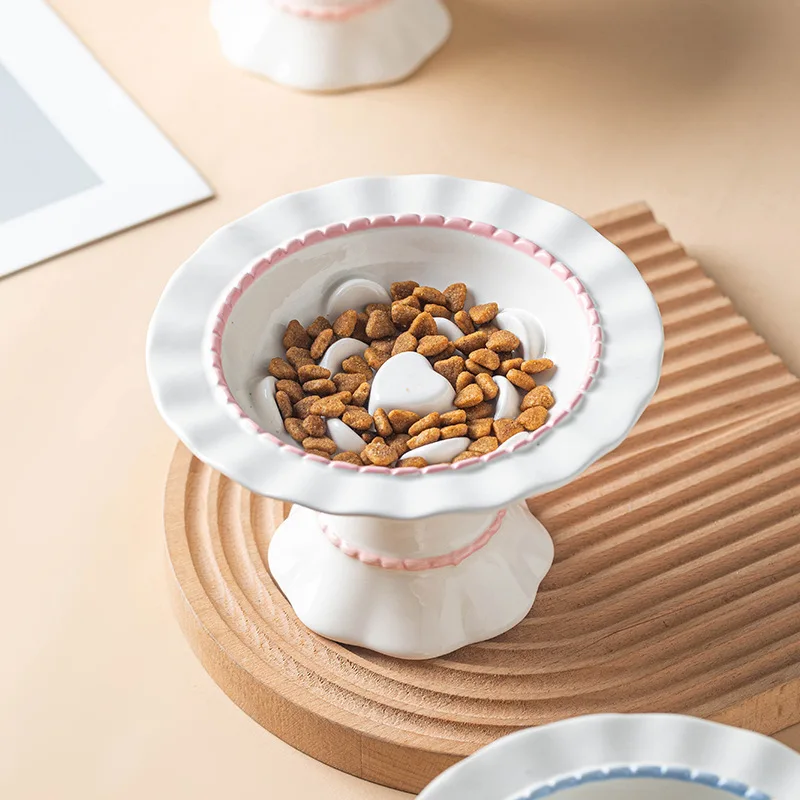 Fashion Ceramic Elevated Cat Slow Feeder Bowl Anti-Choke Pet Food Water Bowl Prevent Black Chin 1005012536579704