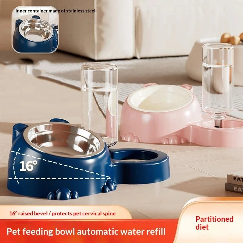 Pet Bowl Automatic Water Feeder, Tilt Elevated Dog Cat Food Water Bowl (2 in 1) 1005012537288712