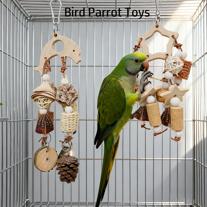 Natural Parrot Bird Toys Wooden Nibble Chew Skewers Pine Cones Corncob Cork Foraging Hanging Tooth 1005012537521724