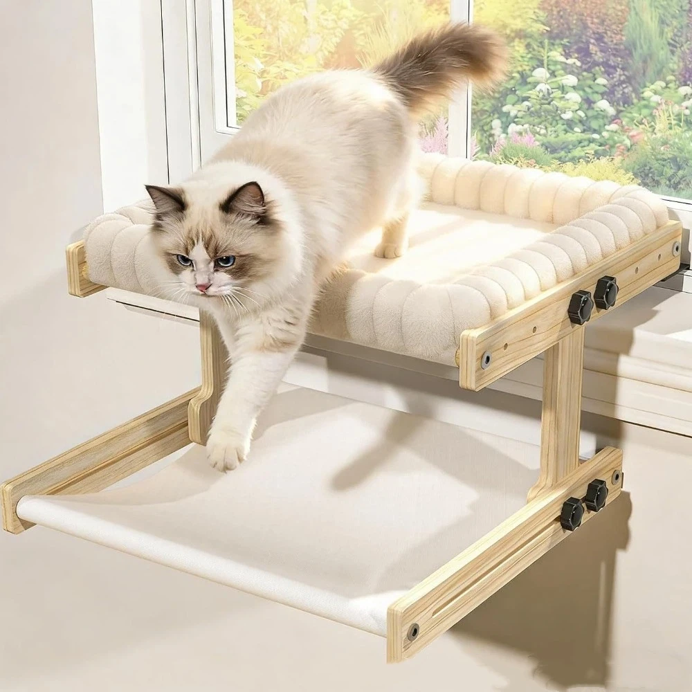 Easy To Assemble Adjustable Cat Window Perch Wooden Frame Cushion Cat Hammock Detachable Cat Perch 1005012537817380