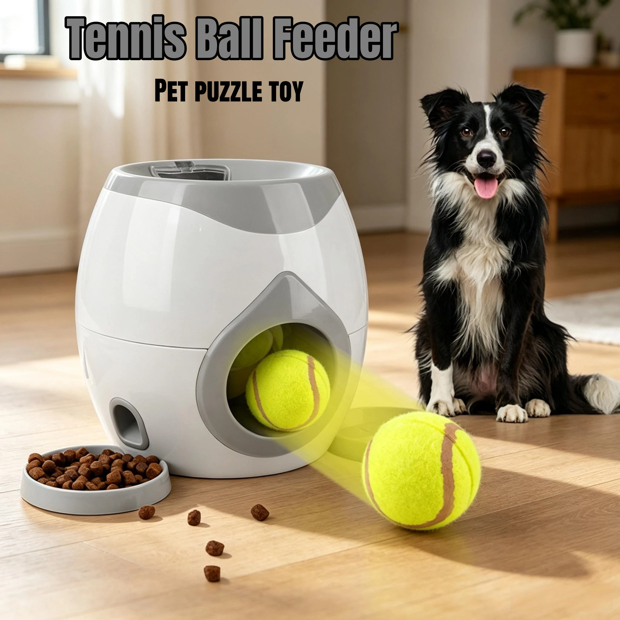 Dog Fun Interactive Toy Automatic Tennis Ball Launcher Pet Food Training Reward Feeder Pet (2 in 1) 1005012538616431