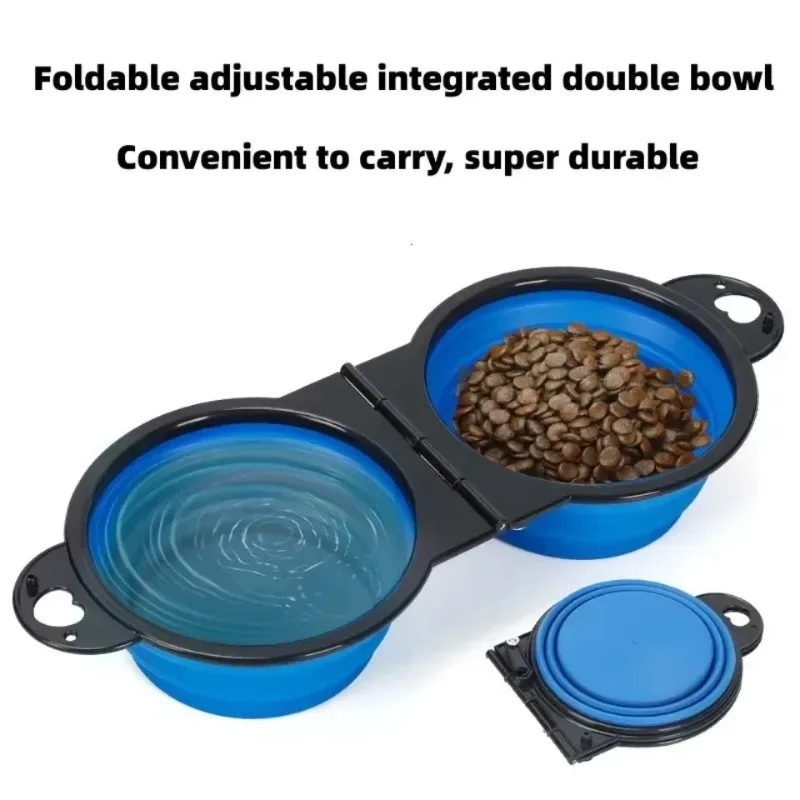 Portable Outdoor Pet Foldable Silicone Double Bowl Feeding Bowl Travel Dog Cat Drinking Bowl Pet 1005012539073562
