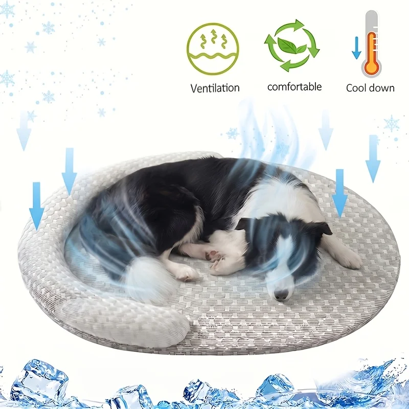 Cooling Dog Bed Summer Ice Silk Cat Mat Oval Pet Nest Breathable Heat Dissipation Cooling Pad 1005012539686158